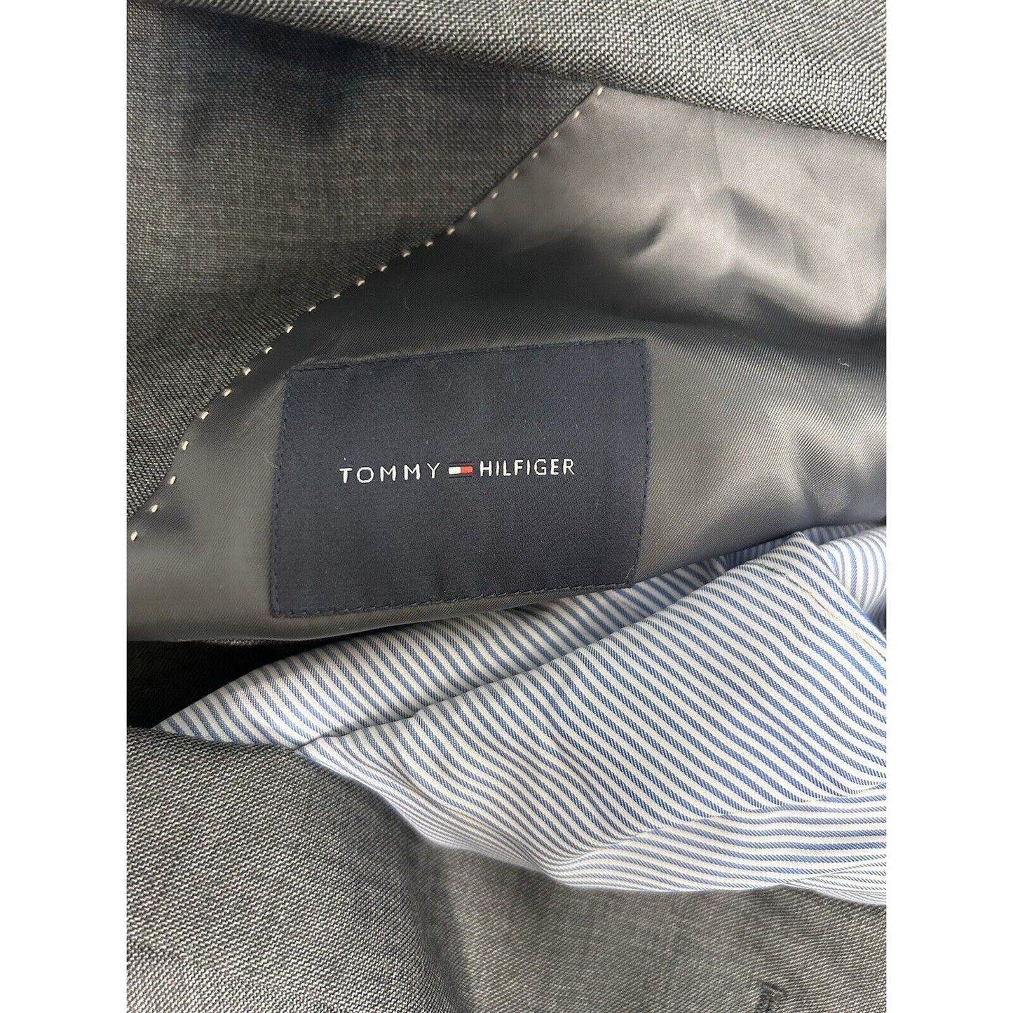 Tommy Hilfiger Solid Gray 100% Wool Two Button Blazer Jacket Coat Men’s 46L