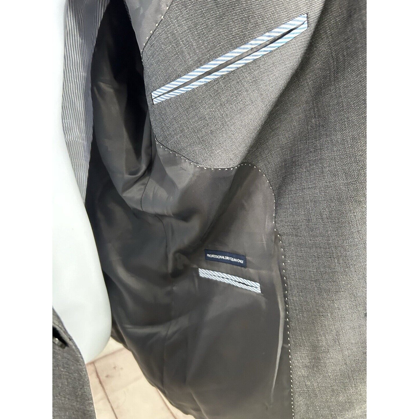 Tommy Hilfiger Solid Gray 100% Wool Two Button Blazer Jacket Coat Men’s 46L