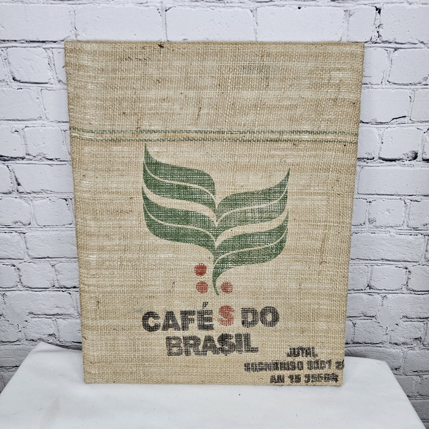 Cafes Do Brasil Coffee Burlap Sack Wrapped Canvas Wood Framed Art 20x16