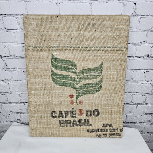 Cafes Do Brasil Coffee Burlap Sack Wrapped Canvas Wood Framed Art 20x16